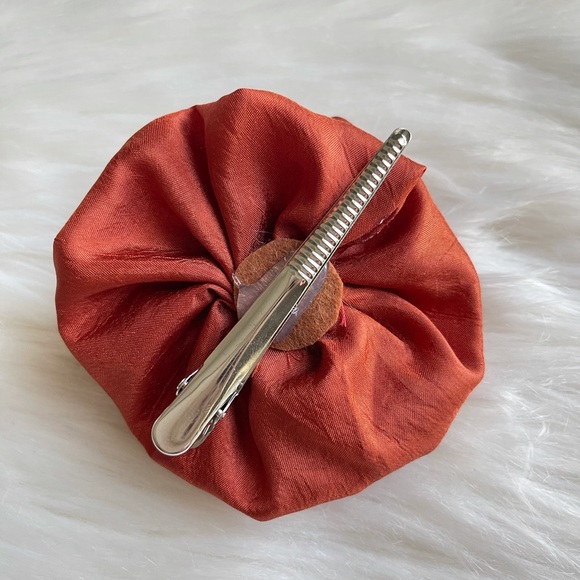 Burnt Orange Flower Hair Clip With Rhinestone, Flowers, Hair Clips - Picture 5 of 5